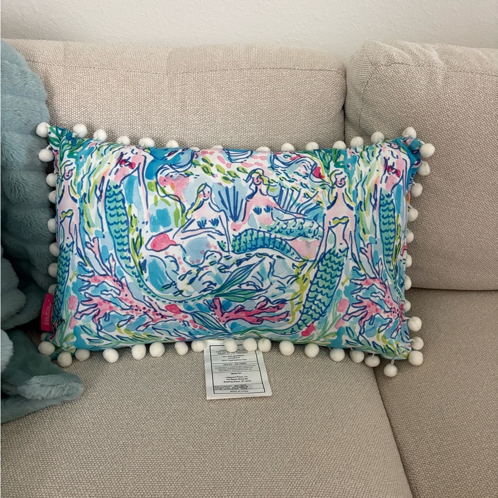 Lilly Pulitzer Aqua, Pink & Green Mermaid Pom-Pom Pillow
